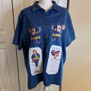 Bobbie Brooks Blue Kids Shirt with Colorful Embroidery